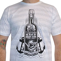 Lucky Mule Brand- Dead Man's Rum on a white & grey striped shirt - SALE sz L only