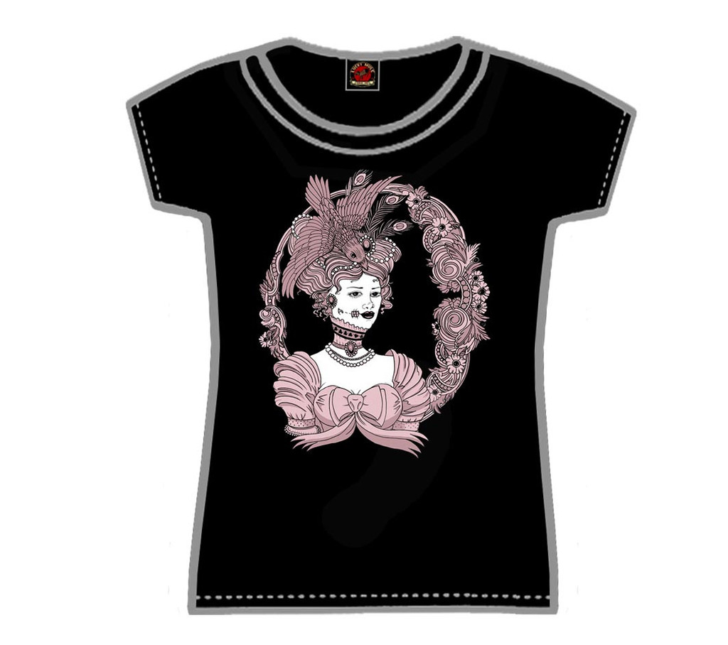 Lucky Mule Brand- Victorian Lady on a black girls fitted shirt (Sale price!)