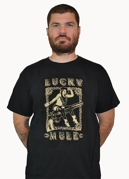 Lucky Mule Brand- Pistol Whipped on a black shirt (Sale price!)