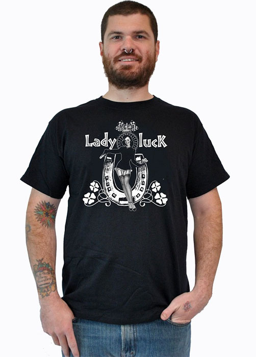 Lucky Mule Brand- Lady Luck on a black shirt (Sale price!)