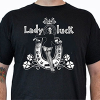 Lucky Mule Brand- Lady Luck on a black shirt (Sale price!)