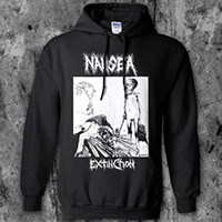 Nausea- Extinction on a black hooded sweatshirt