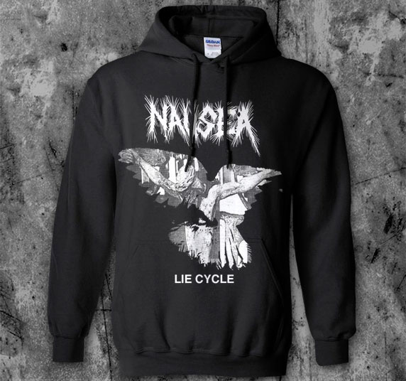 Nausea- Lie Cycle on a black hooded sweatshirt