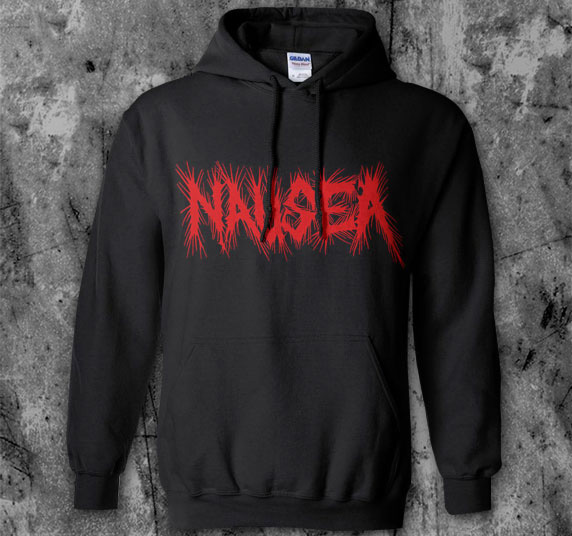 Nausea- Logo on a black hooded sweatshirt