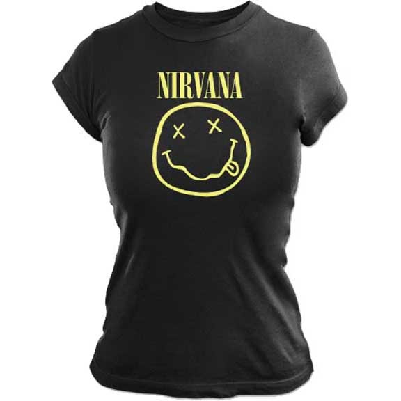 Nirvana- Cartoon Face on a black girls fitted shirt