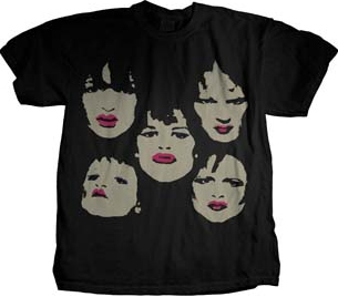 New York Dolls- Color Bleachout Faces on front, Color Bleachout Logo on back on a black ringspun cotton shirt