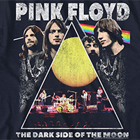 Pink Floyd- Dark Side Of The Moon (Band Pic & Live Pic) on a navy ringspun cotton shirt
