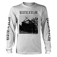 Burzum- Aske on front & back, Sleeve Prints on a white long sleeve shirt 