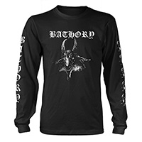 Bathory- Goat on front, Pentagram on back, Logo & Goats on sleeves on a black long sleeve shirt 