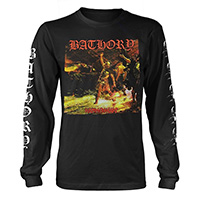 Bathory- Hammerheart on front & back, Logo & Goats on sleeves on a black long sleeve shirt 