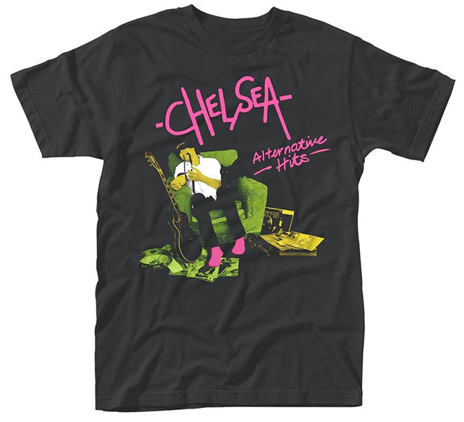 Chelsea- Alternative Hits on a black ringspun cotton shirt