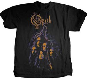 Opeth- Faces on front, Logo on back on a black shirt