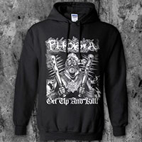 Phobia- Get Up And Kill on a black hooded sweatshirt