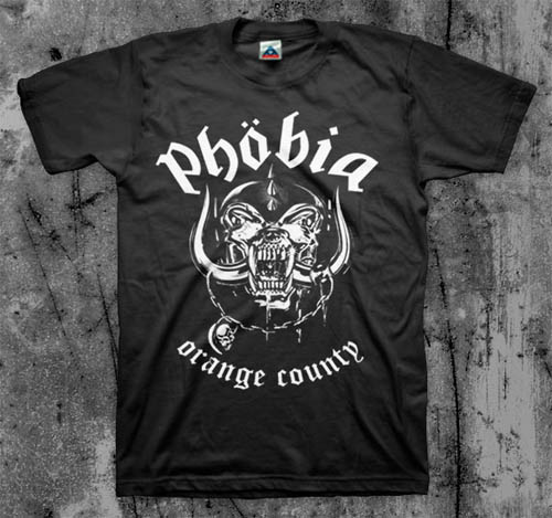 Phobia- Orange County on a black YOUTH sized shirt