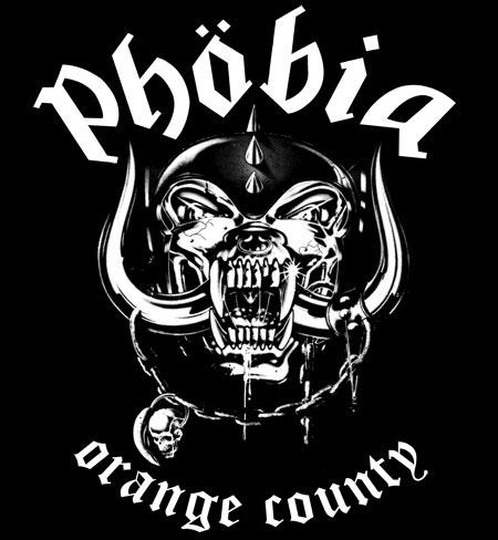 Phobia- Orange County on a black shirt
