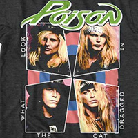 Poison- Look What The Cat Dragged In (Faces) on a black ringspun cotton shirt
