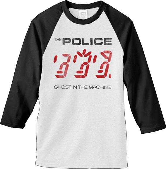 Police- Ghost In The Machine on a white/black 3/4 sleeve shirt (Sale price!)