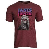 Janis Joplin- Rose Color Glasses on a burgundy heather ringspun cotton shirt