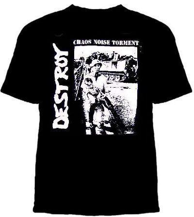 Destroy- Chaos Noise Torment on a black YOUTH sized shirt
