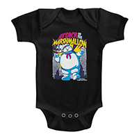 Ghostbusters- Attack Of The Marshmallow on a black onesie