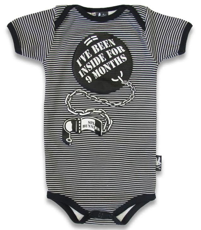 I've Been Inside For 9 Months Striped Onesie by Six Bunnies (S:0-3m, M:3-6m, L:6-12m, XL:12-18m) - sz XL only