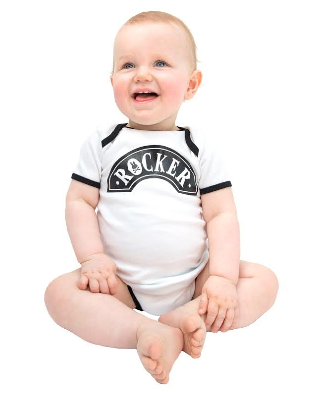 Rocker White Onesie by Six Bunnies (S:0-3m, M:3-6m, L:6-12m, XL:12-18m)