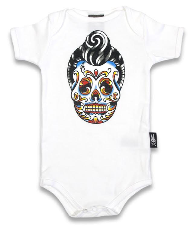 Rockabilly Sugar Skull Onesie by Six Bunnies (S:0-3m) - SALE S only