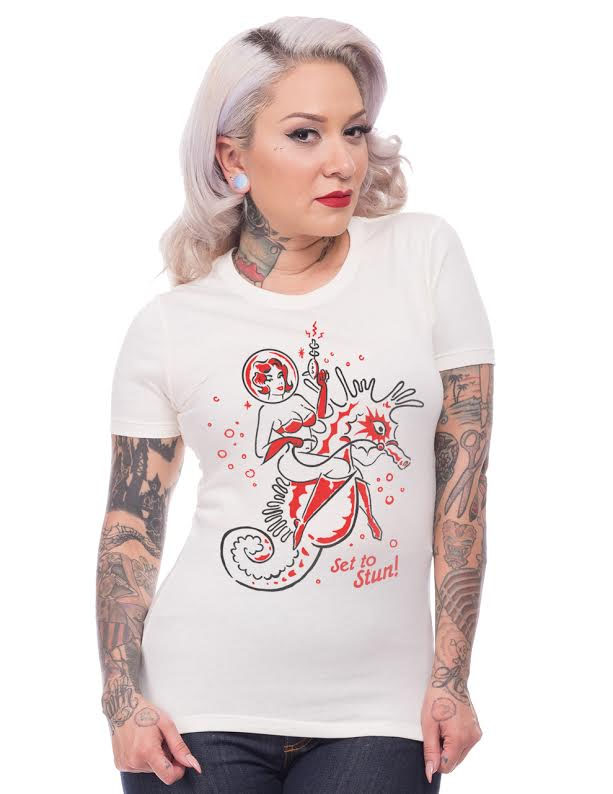 Set To Stun Women's Retro Pinup Shirt by Steady Clothing -on Ivory