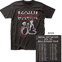 Social Distortion- Ball & Chain Tour 1990 on front, Dates on back a black ringspun cotton shirt