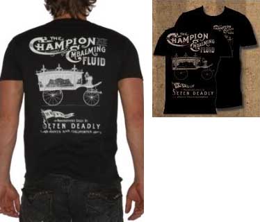 Champion Emalming Fluid on a black shirt by Se7en Deadly - SALE