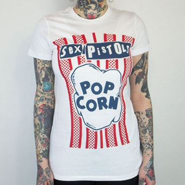 Sex Pistols- Popcorn on a white girls fitted shirt (Sale price!)