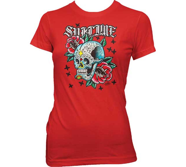 Sublime- Skull & Roses on a red girls shirt