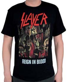 Slayer- Reign In Blood on a black shirt