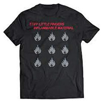Stiff Little Fingers- Inflammable Material on a black shirt 