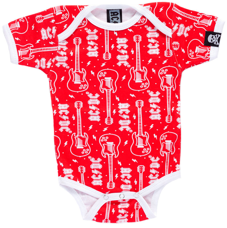 AC/DC repeat print one piece snap bottom baby shirt by Sourpuss- SALE