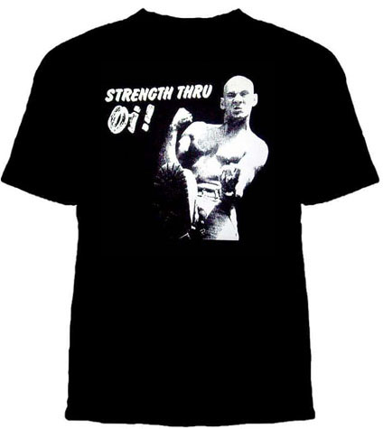 Strength Thru Oi! On a black YOUTH SIZE shirt (Sale price!)