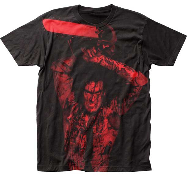 Evil Dead 2- Ash & Chainsaw Oversize Discharge Print on a black ringspun cotton shirt