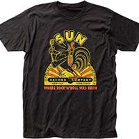 Sun Records- Where Rock N Roll Was Born (Singing Rooster) on a black ringspun cotton shirt