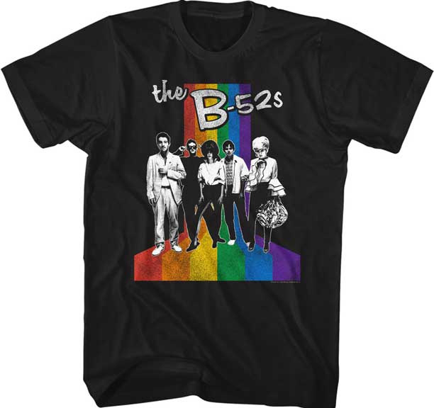 B-52s- Rainbow Band Pic on a black ringspun cotton shirt