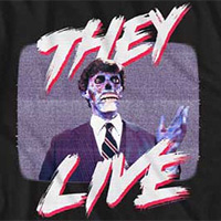 They Live- Politician On TV on a black ringspun cotton shirt