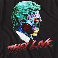 They Live- Side View Alien on a black ringspun cotton shirt
