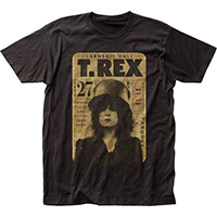 T Rex- Bolan & Concert Ticket on a black ringspun cotton shirt