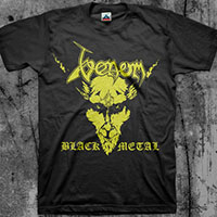Venom- Black Metal (All Gold Print) on a black shirt
