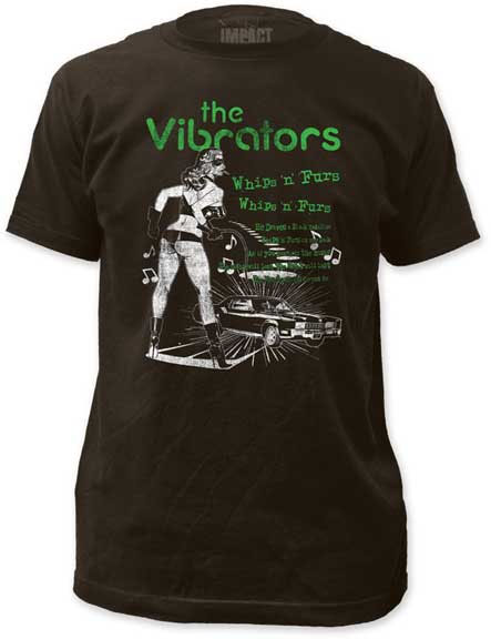 Vibrators- Whips N Furs on a black ringspun cotton shirt