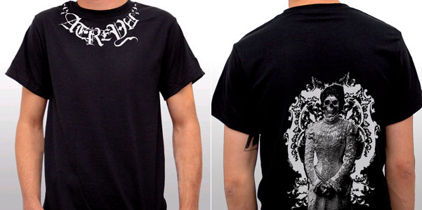 Atreyu- Logo Around Collar, Skeleton Bride on back on a black shirt (Sale price!)