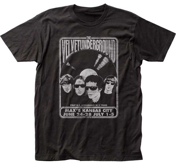Velvet Underground- Max's Kansas City on a black ringspun cotton shirt