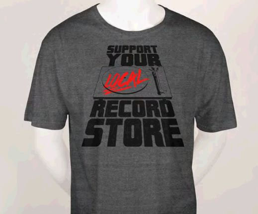 Support Your Local Record Store (Turntable) on a grey ringspun cotton shirt (Record Store Day) (Sale price!)