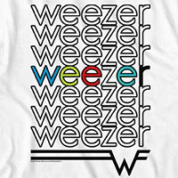 Weezer- Repeating Logo on a white ringspun cotton shirt