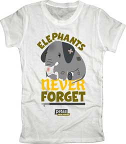 PETA- Elephants Don't Forget on a white girls fitted shirt - SALE M only