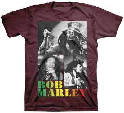 Bob Marley- 3 Pics on a maroon shirt (Sale price!)